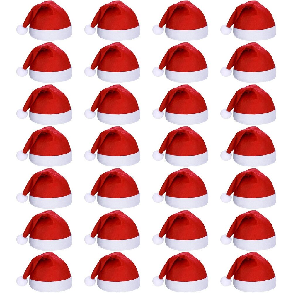3595 28 Pcs Santa Hat Bulk for Adult Red Christmas Claus Santa Hat Plus